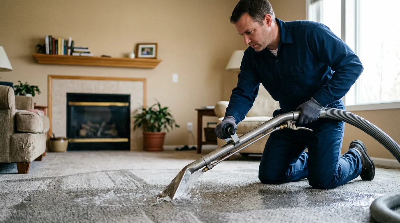 Water damage restoration technician working near Dow City, IA